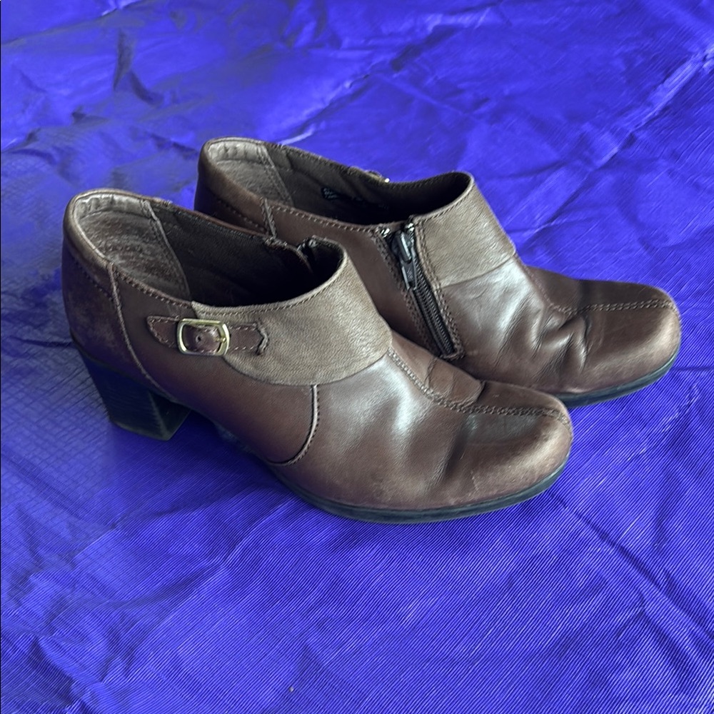 Clarks Brown Heeled Boots with Buckle Detail